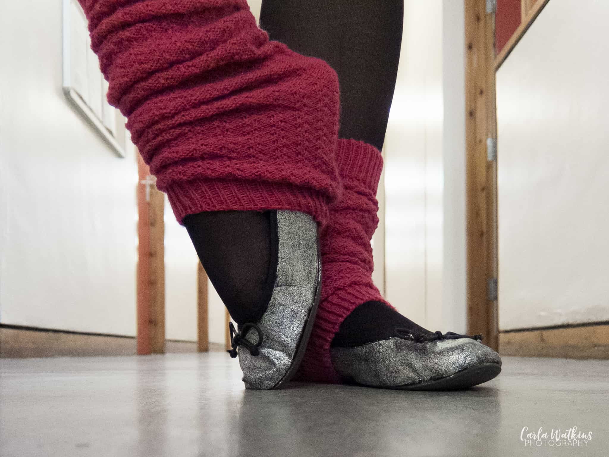 Put On Your Dancing Shoes - glitter ballet shoes and pink legwarmers in a university corridor | Carla Watkins Photography 2016 | carlawatkinsphotography.com